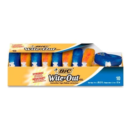 Bic Bic Wite-Out EZ Correct Correction Tape, 1/6 in x 400 in, White, 10/Box WOTAP10